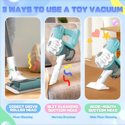 SMILESSKIDDO Kids Vacuum That Really Works - 3-in-1 Toy Vacuum with Real Suction, Apron, Cleaning Cloth, Duster & Colorful Beads, Toddler Cleaning Toy Set, Housekeeping Toy Gifts for Girls & Boys