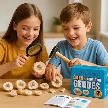 Break Your Own Jumbo Geodes Kit for Kids – 2 Giant Natural Crystal Geodes (4.5–6+ Inches) with Magnifying Glass & Learning Guide – STEM Science Rock Kit – Gift-Ready Educational Set
