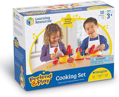 Learning Resources Pretend & Play Cooking Set - 10 Pieces, Ages 3+ Pretend Play Food for Toddlers, Preschool Learning Toys, Kitchen Play Toys for Kids
