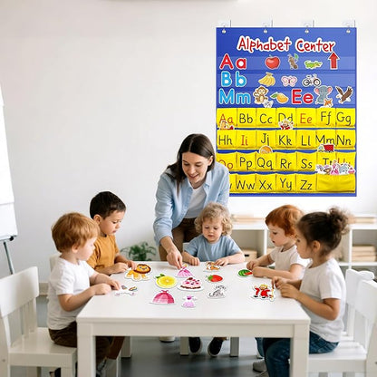 ZKOO Alphabet Learning Pocket Chart, Alphabet Wall Chart 104 Animal Flash Cards and 26 Lowercase and Uppercase Letter Cards, Student Daily Learning The Letter, Great for Classroom Homeschool