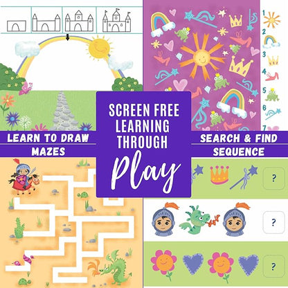 Totebook Kids Travel Educational Activity Book with Washable Markers - Car and Airplane Activities, Learning Toys for Toddlers- Search and Find, Reusable Stickers for Ages 4, 5, 6 (Princess)