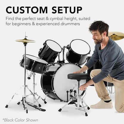 Best Choice Products 5-Piece Full Size Complete Adult Drum Set w/Cymbal Stands, Stool, Drum Pedal, Sticks, Floor Tom - Red Sparkle