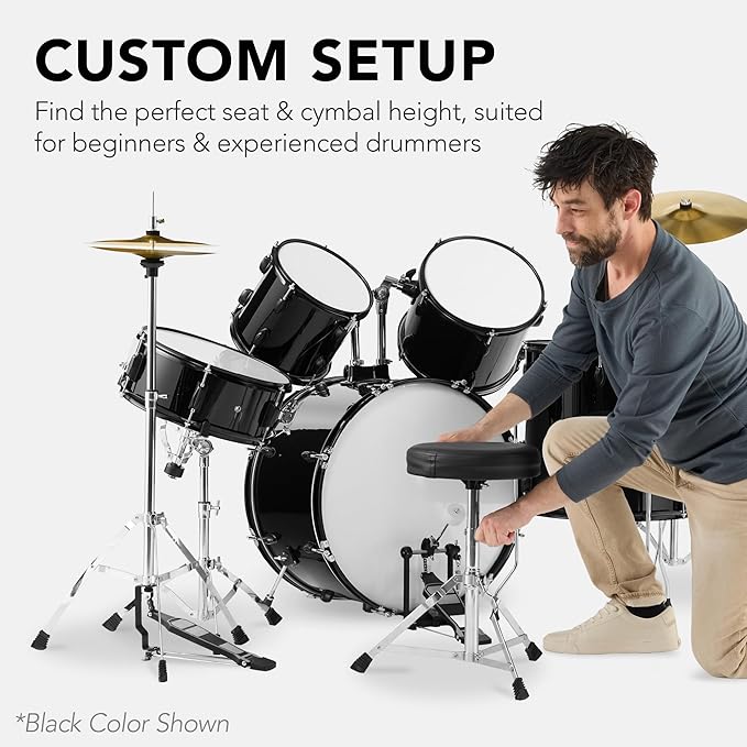 Best Choice Products 5-Piece Full Size Complete Adult Drum Set w/Cymbal Stands, Stool, Drum Pedal, Sticks, Floor Tom - Dark Blue Sparkle