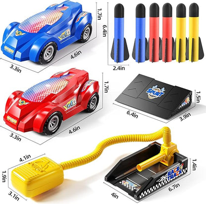 Rocket Toy Car Launcher, 2 Race Car and 6 Foam Rockets, Outdoor Outside Backyard Toys for Boys & Girls, Birthday Gift Toys for Kids Boys Girls Age 3 4 5 6 7 8 Years Old
