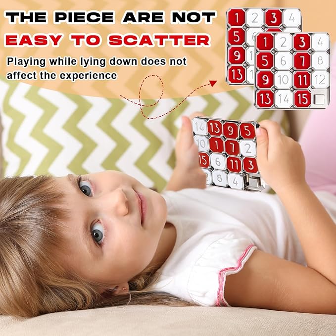 2 Pack Metal Number Slide 15 Puzzle Red and White Number Sliding Puzzle Educational Pocket Funny Christmas IQ Game Gift for Teens and Adults, Ideal for Learning Tool Party Favors