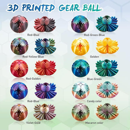 Gear Ball-3D Printed Gear Sphere,3D Printed Spin Ball Cube Fidget Toy,The Steampunk Whirling Wonder Fidget Ball Toy (Blue Green)
