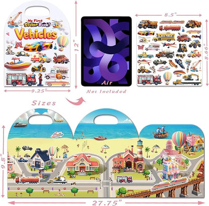 3-Pack Reusable Sticker Books for Toddlers 2-4 Years, Vehicles Truck, Animals & Farm Jelly Activity Stickers for Boys Girls Road Trip Airplane Train Travel Essentials Toy for Kids Birthday Gifts