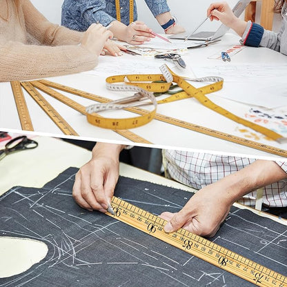 Fulmoon 12 Pieces Wood Double Sided Meter Stick Yard Stick Thick Wooden Ruler Yardsticks Bulk for School Classroom Home Office Kids Measuring Meterstick(39")