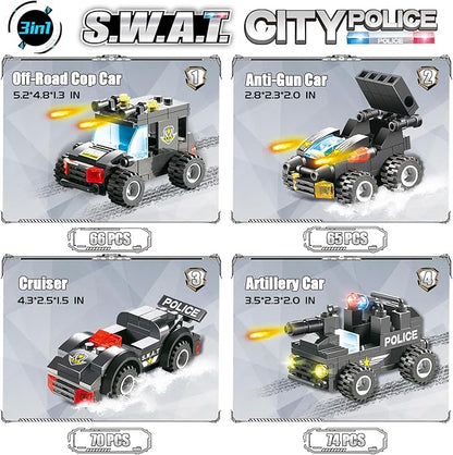 EP EXERCISE N PLAY 1110 PCS SWAT City Police Station Mobile Command Center Truck Car Building Blocks Set in 25 Different Models Police Cars, Helicopter, Boat, Toys Gift for Kids Boys Girls 6-12