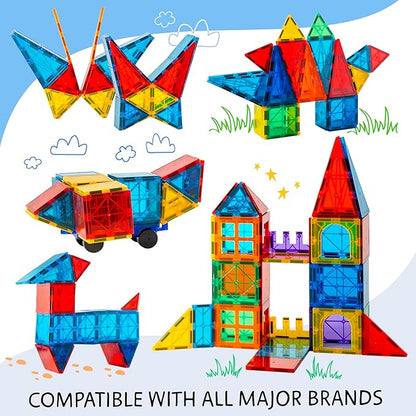 Magnetic Tiles 150 PCS+ Bonus Zippered CASE, Magnetic Tiles for Kids Toy for 3 4 5 6 7 8 Year Old Boys & Girls, Great Gift for Kids Aged 3-8, XL Set