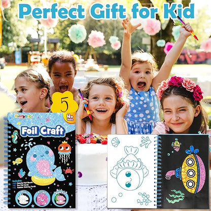 FUNNYB&G Foil Art Craft Activity for Kids - Gift for Girls Boys Crafts for Kids Fun Art Supplies DIY Creative Travel Toy, Birthday Gift Party Favor Toys for Girls Boys 4 5 6 7 8 9 Years Old(Ocean)