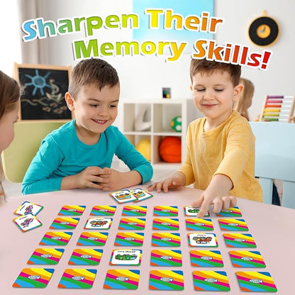 Aizweb Match Game,Memory Game, Vehicle 48 Pcs Toddler Card Games for Kids Ages 3 4 5 6,Flash Cards for Preschool Kindergarten Learning Activities,Educational Toys Homechool Supplies