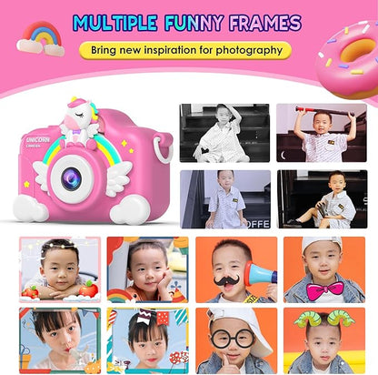 Unicorn Camera for Girls Boys with Cartoon Silicone Cover, Digital Mini Toddler Camera Toys for 3 4 5 6 7 8 9 10 11 12 Year Old Kids Birthday Chirstmas Gifts - Personal Video Players (Unicorn Pink)