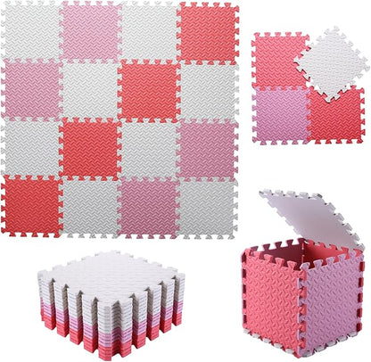Foam Play Mat for Baby, 0.4 Inch Thick Foam Interlocking Floor Mats, Soft Non-Toxic Baby Playmat, Solid Colored Puzzle Play Mat Kids Floor Mats, 16 Tiles, White/Pink/Red