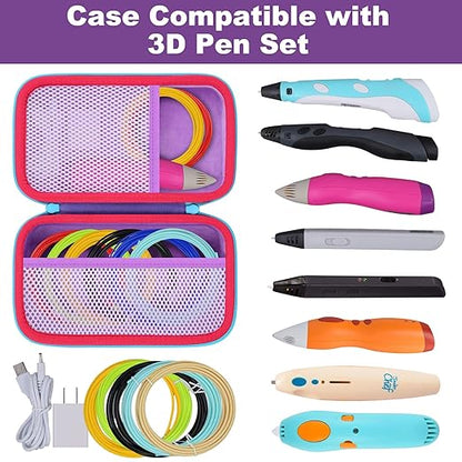 co2CREA Storage Organizer Case for 3D Printing Pen Set, Hard Case Compatible with SCRIB3D P1/Advanced, MYNT3D Super/Advanced, 3Doodler Start+/Flow/PRO and Filament Refill（Purple Case + Blue Zipper）