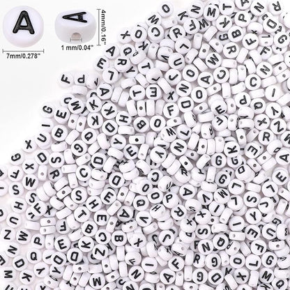 1900Pcs 7 Colors Round Letter Beads 4×7mm Acrylic Alphabet Beads with 1 Roll Elastic String for Bracelet Necklace Jewelry Making Supplies