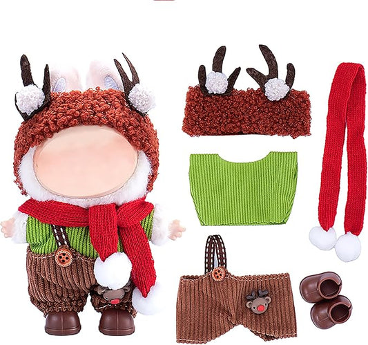 Christmas Clothes for 17cm Doll(No Doll), 5 Piece Set Outfits Clothes Scarf Hat Shoes Accessories for Chrismtas