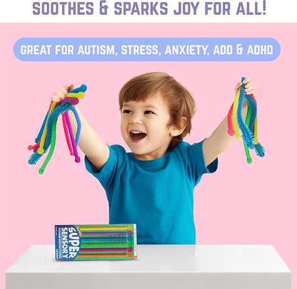 BUNMO Stretchy Strings - Stimulating & Fun Fidget Toys for Kids - Hours of Fun - Non-Mouthable Toy 3+ - Super Sensory 6 Pack