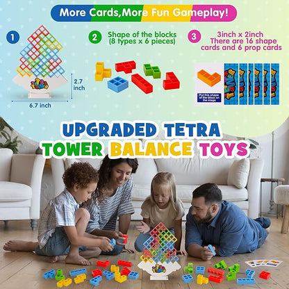 WOWNOVA 32PCS Tetra Tower Stacking Building Balance Block Game Toys for Kids, Adults & Family Game Night, Balancing Blocks Board Games Stacking Fun Toy for Children, Teens, Adults, Friends, Parties