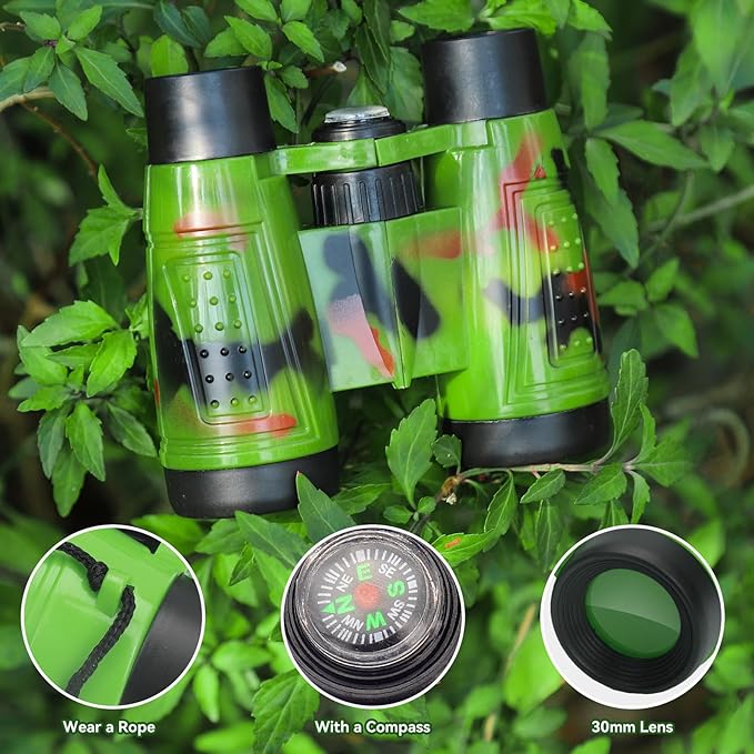ASONA 24PCS Camouflage Color Binoculars for Kids with Neck String, Binoculars Nature Exploration Toys Safari Jungle Animal Theme Party Favors Gifts for Bird Watching Camping Hunting Hiking Supplies