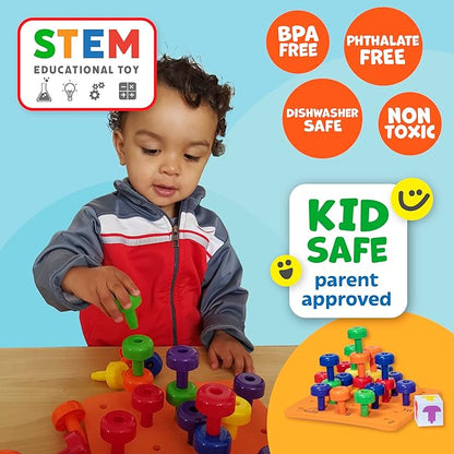 Skoolzy Montessori Sensory Pegboard 33 Piece Set - Develop Sensory Play Occupational Therapy STEM Learning Educational Toys for Kids 2+ - Includes Foam Board, Lacing String, Dice, Storage Bag, eBook