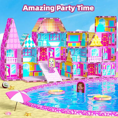 GobiDex Princess Magnetic Doll House Building Toys for Girls 3+, Pink Magnet Tiles for Kids Ages 4-8 STEM Sensory Toys for Toddlers Birthday Gifts for Girls 3+ Year Old