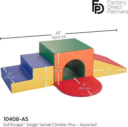 Factory Direct Partners 10408-AS SoftScape Single Tunnel Play Foam Climber Plus, Beginner Toddler Soft Structure for Active Playtime (5-Piece Set) - Assorted