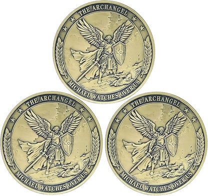 Archangel Saint Michael Challenge Coin Religious Coins Christian Collectors Coin (Pack of 3)