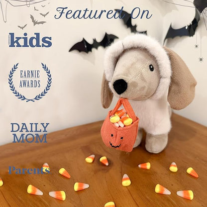 MON AMI Mummy Puppy Plush Toy – 10” Halloween Stuffed Animal Plushie with Bandage Fur & Trick-or-Treat Bag | Cute Mummy Dog for Kids, Toddlers & Festive Decor | Perfect Cuddle Buddy