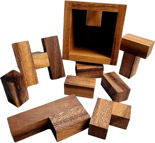 Haselgrove Box Wood Brain Teaser Puzzle - Can You Remove The Pieces?