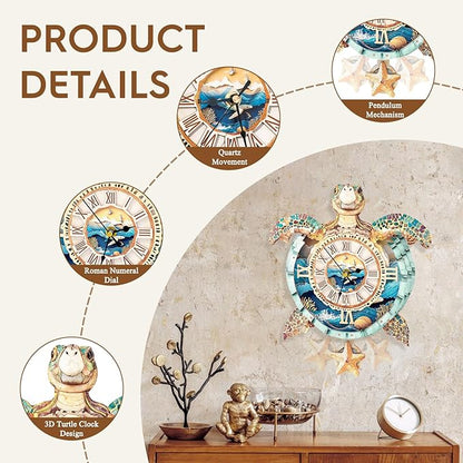 wudhank 3D Puzzle for Adults Clock - Sea Turtle Clock Design Model Kit-Mechanical DIY Pendulum Clocks with Roman Numerals-Desk Home Office Decor Personalized Gift for DIY Lovers