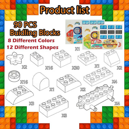 90 Pcs Classic Building Blocks Set for Toddlers 3-6, Large Building Bricks Train Educational Toy STEM Toys Compatible with Major Brands Gift for Kids