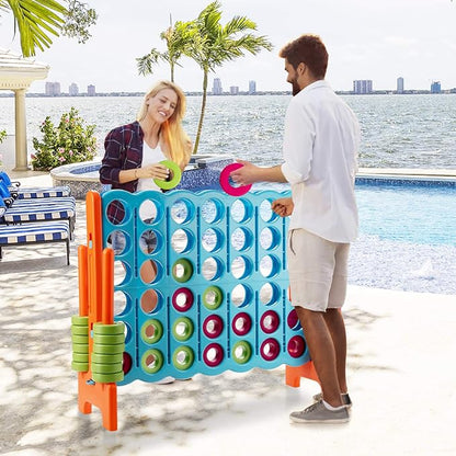 Costzon Giant 4-in-A-Row, Jumbo 4-to-Score Giant Game Set for Kids & Adults, Indoor Outdoor Yard Connect Game, 3.5FT Tall with 42 Jumbo Rings & Quick-Release Slider, Perfect for Family & Party Games