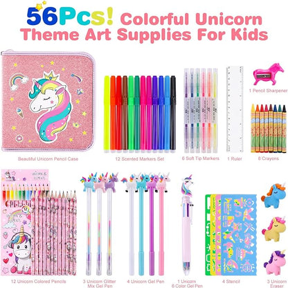 53PCS Fruit Scented Markers Set - Art Coloring Drawing Kits for Kids with Unicorn Pencil Case, Art Supplies for Kids Ages 4 6 8,Stationary Set Pencil,Crayon&Markers Stuff,Birthday Gifts Toys for Girls