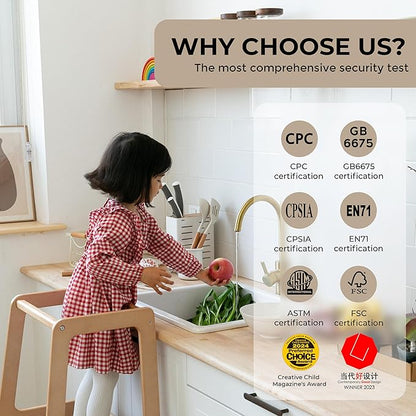 AVDAR Toddler Standing Tower Wooden Toddler Stool for Kitchen Adjustable, Winner 2023 of Contemporary Good Design, Montessori Kitchen Tools