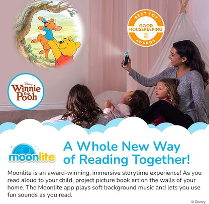 Moonlite Storytime Mini Projector with 4 Winnie The Pooh Stories, A Magical Way to Read Together, Digital Storybooks, Fun Sound Effects, Learning Gifts for Kids Ages 1 and Up