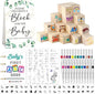 146 Pcs Baby Shower Game Sign Set Includes Decorative Square 56 DIY Blank Wooden Blocks 24 Paint Markers 27 Page Baby‘s First ABC Book (Leaf)