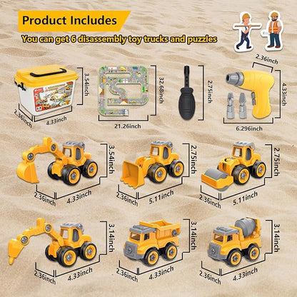 Take Apart Construction Truck Excavator Toys for Kids Ages 3-8, STEM Learning Building Toys with Electric Drill & Puzzle Play, Educational Engineering Birthday for Boys Kids Toddlers