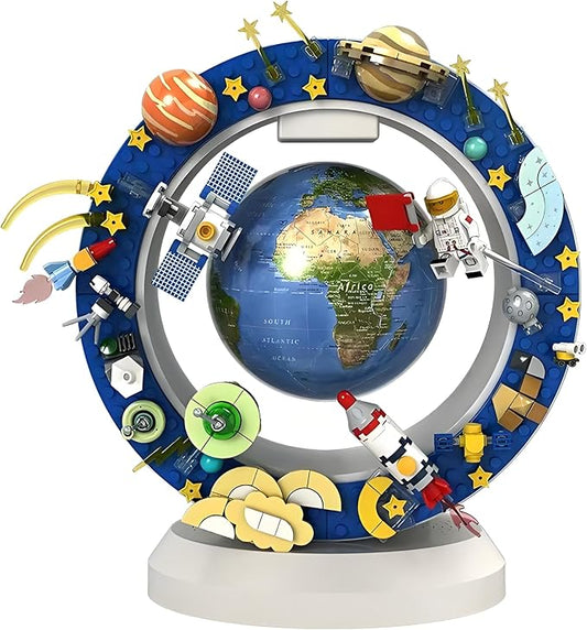 Floating Globe With Led Light-With Building Blocks For Children,Levitating Rotating 360 Degree In The Air,Cool Tech Gift For Kids, Birthday Gifts For Men,Desk Gadget Decor in Office Home