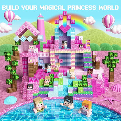 GobiDex 100PCS Magnetic Blocks Princess Building Toys for Girls 3+, Magnet Pink Castle STEM Sensory Playsets for Toddler Kids Birthday Gifts