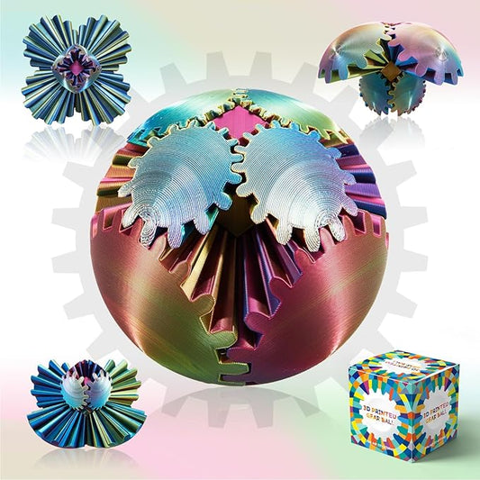 Gear Ball-3D Printed Gear Sphere,3D Printed Spin Ball Cube Fidget Toy,The Steampunk Whirling Wonder Fidget Ball Toy