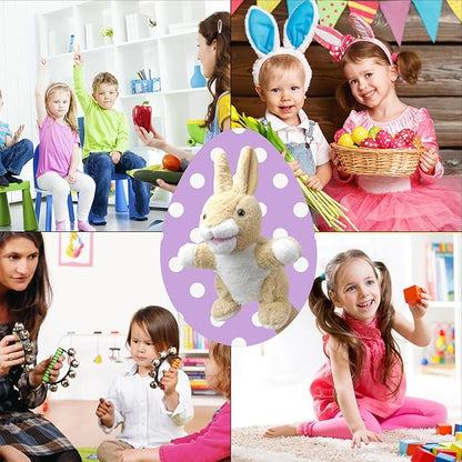 Bunny Hand Puppets Bunny Plush Puppets,9" Realistic Bunny Stuffed Animal Puppets for Kids Bunny Puppet for Adults with Movable Mouth, Bunny Toys Easter Bunny Hand Puppets for Toddlers