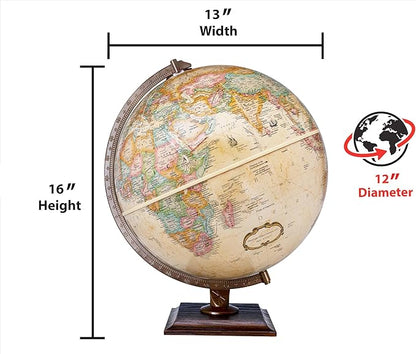 Replogle World Classic Globe, 12" Desktop World Globe For Home or Office Desk Decor, Raised Relief, Up-to-date Cartography, Made in the USA, Antique (Brown B)