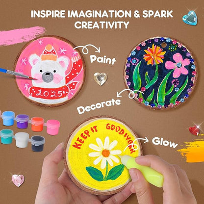 EPUMP Wooden Painting Kit for Kids - Glow in The Dark Arts and Crafts Supplies Kits for Boys Girls - Kids Activities Creative Art Set Birthday Gifts DIY Paint Toys for Ages 6 7 8 9 10 11 12 Years Old