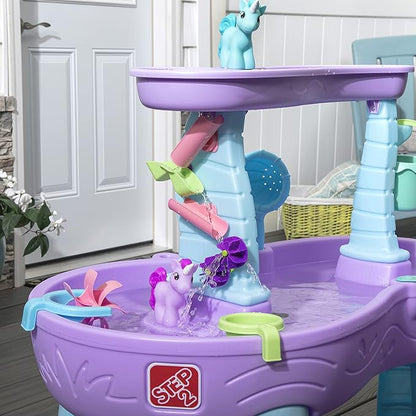 Step2 Rain Showers and Unicorns Water Table, Kids Water and Sand Activity Sensory Playset, Summer Outdoor Toys, 13 Piece Water Toy Accessories, for Toddlers 1.5+ Years Old, Blue & Purple