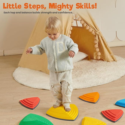 Stepping Stones – Indoor & Outdoor Obstacle Course Toys for Kids – Montessori Sensory & Motor Skill Development, Coordination & Active Play – Textured Educational Play Set