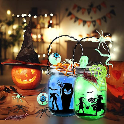AuroTops Halloween Crafts for Kids,12 Pack Halloween Mason Jar Kit with Accessories for Kids DIY Kits,Party Favors Party Decorations for Classroom Goodie Bags Trick or Treat Toys