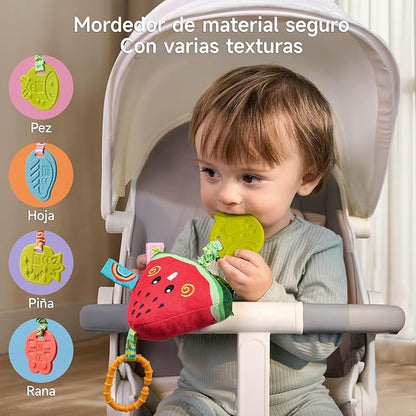 TUMAMA Hanging Toys for Baby Gym, 4 Pack Fruit Crib Stroller Baby Gym Mobile Plush Toys with Teether, Hanging Rattle Toys, Car Seat Toys for Babies 0-6 Months Boy