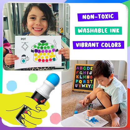 Chalkola 6 Washable Dot Markers for Toddlers 1-3 | Non Toxic Bingo Daubers for Toddlers 2-4 | Preschool, Kindergarten Paint Stamp Markers Set - Dot Art and Crafts Supplies for Kids