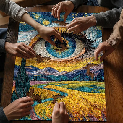 Impossible Puzzles for Adults 1000 Pieces, Eye Starry Night Jigsaw Puzzle Mountain Scenery, Abstract Art Landscape Scenic Challenge Puzzle